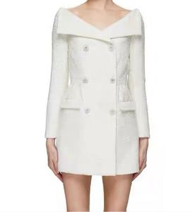 Blanc / Autoportrait Femmes Polyester Mini Robe Manches Longues Robe Courte Blanc