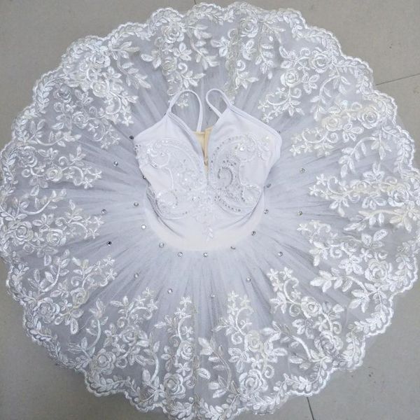 Tutu de balé profissional com lantejoulas branco feminino vestido de balé adulto meninas roupas de palco para dança lago dos cisnes trajes de bailarina 220609