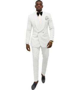 Blanc Serge Groom Tuxedos Beaux Hommes À Double Boutonnage Costumes Formels Hommes D'affaires Portent Des Costumes De Dîner De Mariage (Veste + Pantalon + Cravate) 661