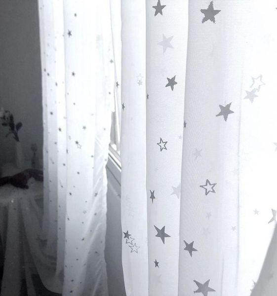 Cortina de tul de estrella plateada brillante blanca para sala de estar, hilo Allmatch para niños con cortinas de ventana transparentes para la decoración del hogar del dormitorio 3722611
