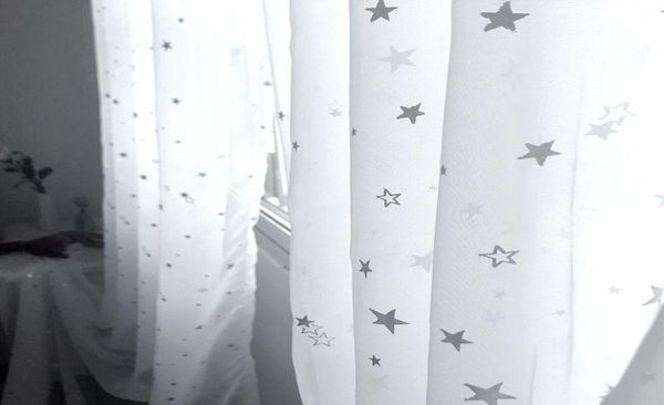 Cortina de tul de estrella de astillas blancas para sala de estar Modren Allmatch Hilo con cortinas de ventana transparente para el dormitorio Decoración del hogar8997049