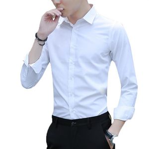 Chemise blanche à manches longues pour hommes, Slim, couleur unie, tenue d'affaires professionnelle, costume blanc pour hommes, chemise 330J