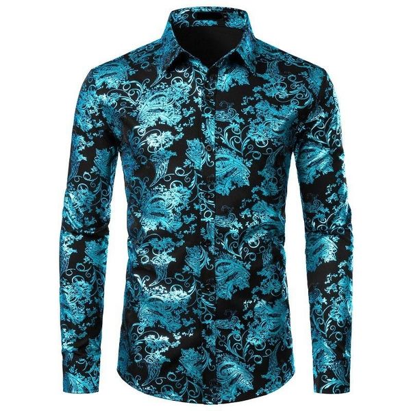 Chemise blanche Hommes Shiny Bronzing Floral Mens Chemises Casual Slim Fit Mens Party Chemises De Mariage Hommes Robe Chemise À Manches Longues Chemise 201120