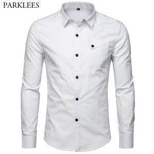 Chemise blanche hommes 100% coton hommes d'affaires chemises habillées marque bouton hommes à manches longues décontracté Slim Fit hommes Chemise Homme 5XL 210524