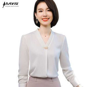 Camisa blanca Mujer Manga larga Primavera Moda Gasa N Cuello Profesional Blusas sueltas Oficina Damas Trabajo Tops 210604