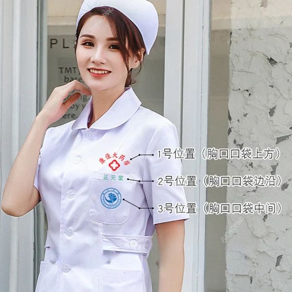 Blanc à manches courtes scolades uniformes femmes de toilettage animal de compagnie clinique infirmière vêtements de travail infirmière scotte