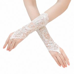 Gants de mariage court blancs gants de mariée Fingerl Gants de lace blanc élégant