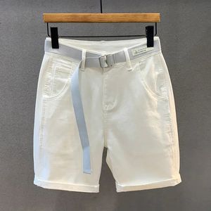 Witte shorts mannen mode streetwear knie lengte bermuda katoenvezel Jean 240506
