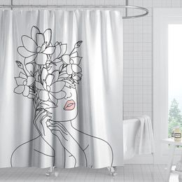 Wit douche Gordijn Simple Art Line vrouwelijke gordijnen voor keuken waterdichte polyester badkamer accessoires badgordijn cortina cortina