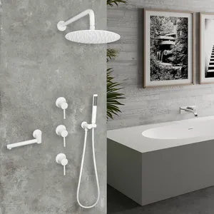 Douche blanche Ensemble de salle de bain cuivre complet dans le mur robinet d'eau chaude et froide avec douche à main