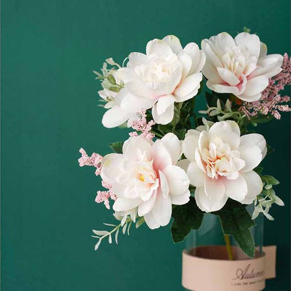 Orchidées artificielles de soie blanche Fleurs de lotus au thé rose fausse fleur pour la maison mariée Decoration Decoration Bouquet Bulk Wholesale