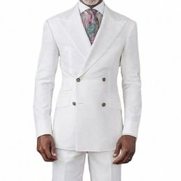 Blanc Silm Fit Hommes Costumes avec double boutonnage Peaked Revers Groomsmen Mariage Tuxedos Mâle Fi Africain Veste Pantalon 2024 Z9wM #