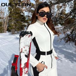 Witte Ski Jumpsuit Dikker Winter Warm Vrouw Snowboard Skipak Buitensporten Skiën Broek Set Rits Skikleding 240122