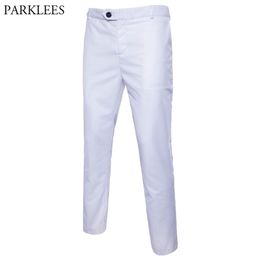 Wit slim fit rechte jurk broek mannen formele zakelijke broek mannelijke platte front casual bruiloft bruidegom pak 210715