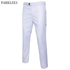 Pantalones de vestir rectos ajustados blancos, pantalones de negocios formales para hombre, pantalones de traje de novio de boda informales con frente plano para hombre 210522