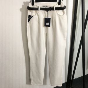 Blanc Slim Jeans Femmes Designer Belt Pantal