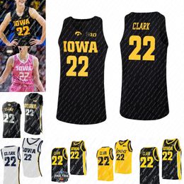 22 Caitlin Clark Jersey Iowa Hawkeyes Femmes Maillots de basket-ball universitaire Noir Blanc Jaune