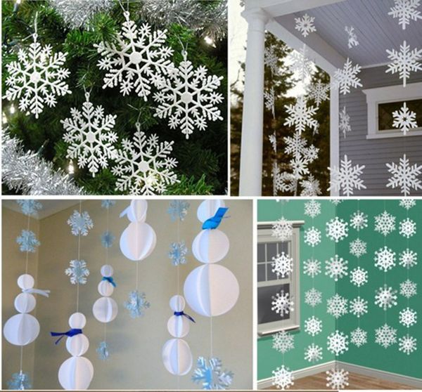 Blanc flocon de neige en forme de papier Garland Argent Décoration de Noël Scène Nouvel An Décor Party Supplies