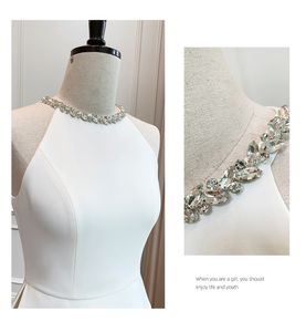 Witte effen jurk met kralen, mouwloze ronde hals, midi-casual jurken met strass Y3A207430