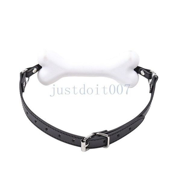 Bondage Blanc Cuir Solide Silicone Chien Os Bouche Gag Harnais Bâton Retenue Esclave # R98