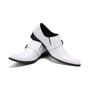 Zapatos de vestir para hombre con cinturón oxford de cuero genuino blanco sólido, zapatos formales para jefe de oficina, zapatos formales para hombre, vestido