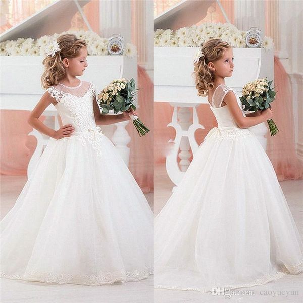 Vestidos de niña de flores bonitas de primavera blanca para bodas con mangas Vestidos de desfile de primera comunión para niñas pequeñas Vestido brillante