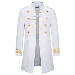 Blanco Stand Collar Bordado Blazer Hombres Vestido Militar Esmoquin Traje Chaqueta Discoteca Etapa Cosplay Masculino 240201