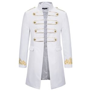 White Stand Collar bordado Blazer hombres vestido militar esmoquin Blazer hombres traje chaqueta club nocturno etapa Cosplay Blazer Masculino 201104