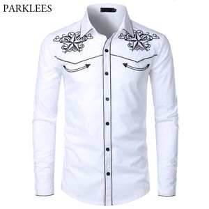 Étoile blanche broderie chemise hommes marque hommes décontracté boutonné robe chemises mince à manches longues chemise mâle Camisas Hombre 210524