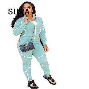 Patchwork blanc Bady Blue Bady Blue Womens Tracksuit Set Fermeture à glissière Top + Baggy Joggers Pants Casual 2 pièces Suivre Suivre 210525