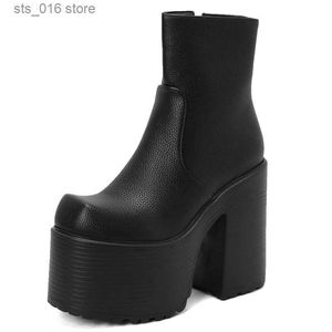 White Style Platform Punk voor Ankle Chunky Black Women Autumn Winter Booties Shoes Ladies High Heels Short Boots T230824 681