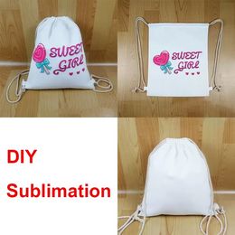 Witte sublimatie rugzak canvas drawstring tassen snoep cadeau opslagzak kerstfeest benodigdheden blanco diy cadeaus 0512