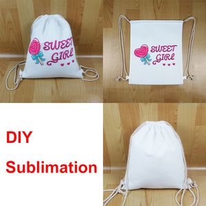 Witte Sublimatie Rugzak Canvas Trekkoord Tassen Snoep Gift Opbergtas Kerstfeestartikelen Lege DIY-geschenken