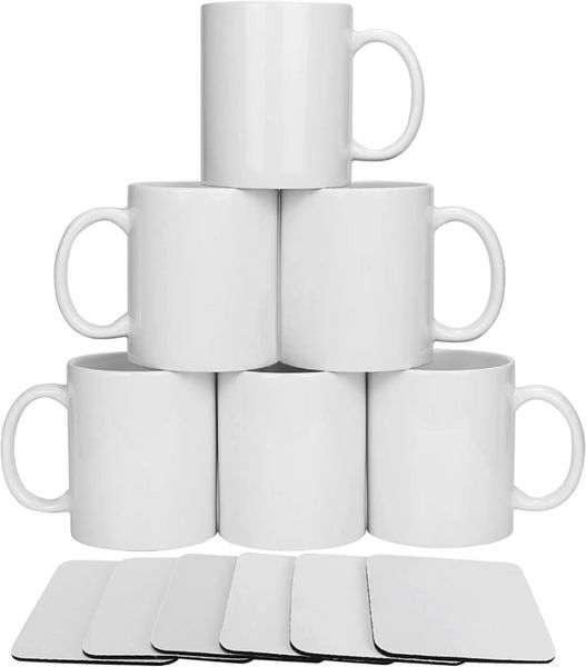 Tazas de café en blanco de sublimación blanca Tazas de cerámica de chocolate de té de 11 oz- Productos en blanco de sublimación de bricolaje FY4481