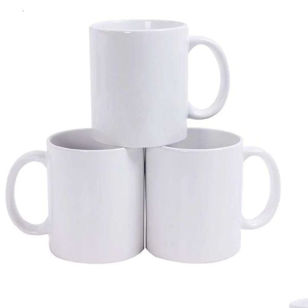 Tasses blancs sublimation blanches 11 oz en céramique tasse de tasse à tasse à tasse pour thé lait bricolage diy gouttes de gouttes maison cuisine jardin, bar à manger dhony