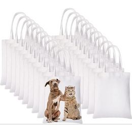 Witte sublimatie Tote -tassen geven de voorkeur aan lege canvas boodschappentassen voor het decoreren en doe -het -zelf -knutselen DHL NIEUW J0523