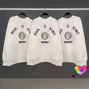 Witte zondagservice Crew Neck Jesus is King Sweatshirts Men Women Detroit City Hoodie Hip Hip Ye Sweatshirts T220802