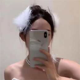 White Swan Feather Hairpin Headwear Ballet Style Performance Performance Côté Clip Girl Party Fabe Pearl Accessoires Clips Hair Clips Cadeaux