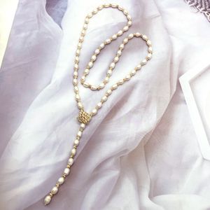 cygne blanc collier de perles d'eau douce naturelles presque circulaire fini Simple collier de perles à la main pour les femmes bijoux dames colliers de perles 6mm