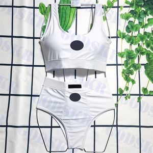 Maillot de bain blanc ensemble lettre noire Logo Bikini pour femmes taille haute femmes maillots de bain vêtements de sport