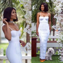 White Tassel Bodice Avondjurken 2018 Spaghetti Afrikaanse Prom Dress Sexy Schede Vloer Lengte Formele Partyjurken Vestidos