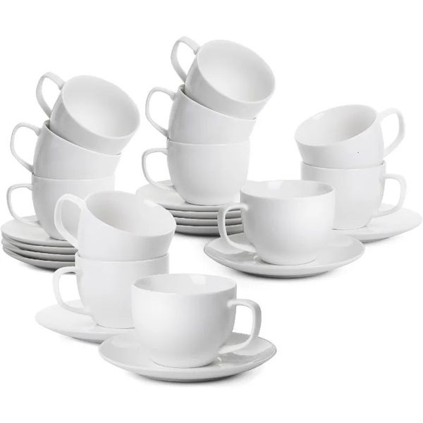 Tasses à thé blanches et soucoupes 8 oz de 12 ensembles de soucoupes en tasse en porcelaine 240422