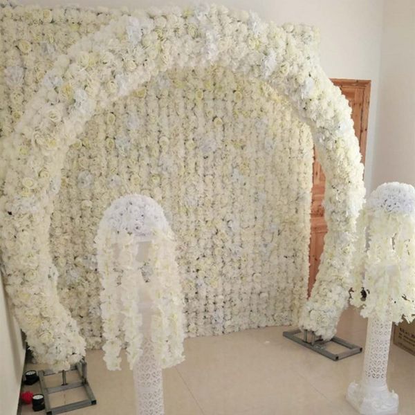 Arc de décoration d'arrière-plan de mariage à thème blanc, ensemble mural de fleurs pour fête, allée, route citée, colonne romaine, scène, accessoires de bricolage