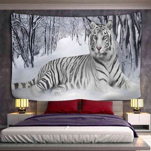 Weißer Tiger Mode Wandteppich Teppiche Hängendes Muster Luxus Moderne Heimdekoration Mandala Tapisserie J220804