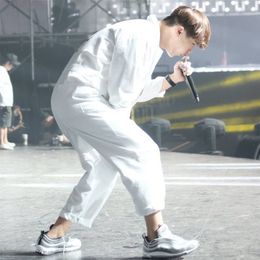 wit tooling jumpsuit broek mannen tij mannelijke Koreaanse versie was dun los paar siamese fase kleding casual lopende mannen trend 201109