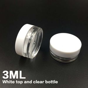 Livraison gratuite White Top 3G Travel pot de crème rond transparent 3ML bocaux pot récipient en plastique transparent récipient d'échantillon pour le stockage d'art d'ongle
