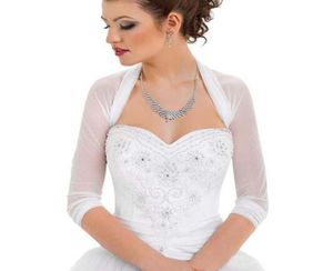 Witte tule 34 Mouw Bridal Bolero Ivory Wedding Jacket Transparant Custom Made 34 Sleeve Party Coat7038180