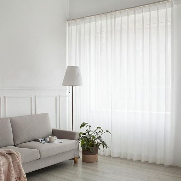 Rideau en Tulle blanc pour décoration de salon, en mousseline de soie moderne, Voile transparent solide, pour cuisine et fenêtre, Tulle323D
