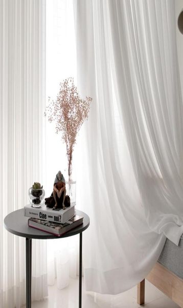Rideaux en tulle blanc pour décoration de salon en mousseline de soie moderne solide voile de cuisine rideau de cuisine décoration 6411630