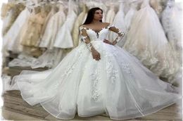 Robes de mariée en dentelle en tulle blanc Appliques Princesse Ball Ball Longueur Bridal Robes Foraml Party Plus Vestidos de Noiva 26835388